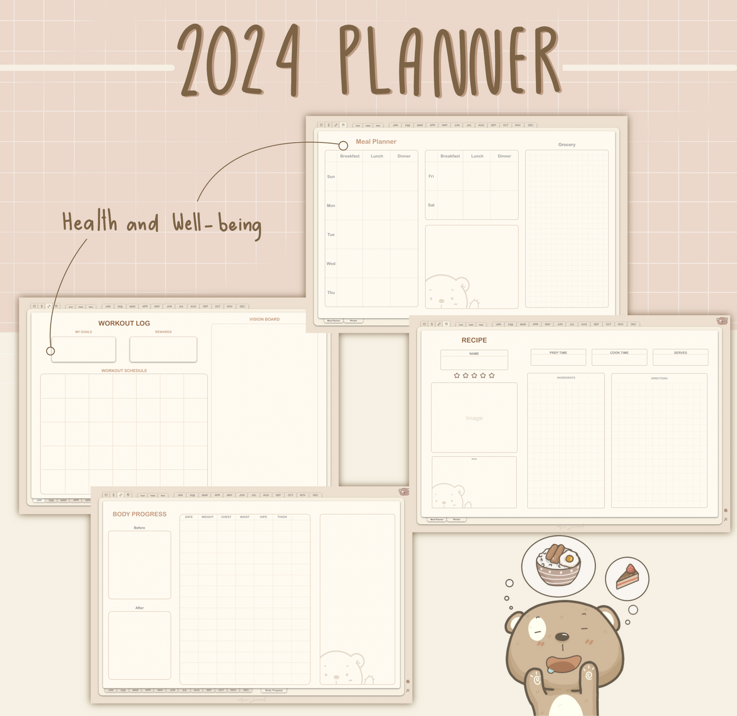 2024 Digital Planner / Mossi the Bear Planner landscape version