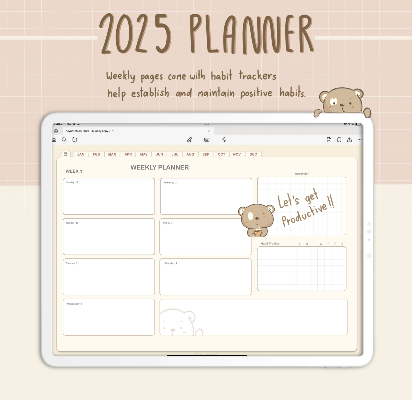 2025 Digital Planner / Mossi the Bear Planner